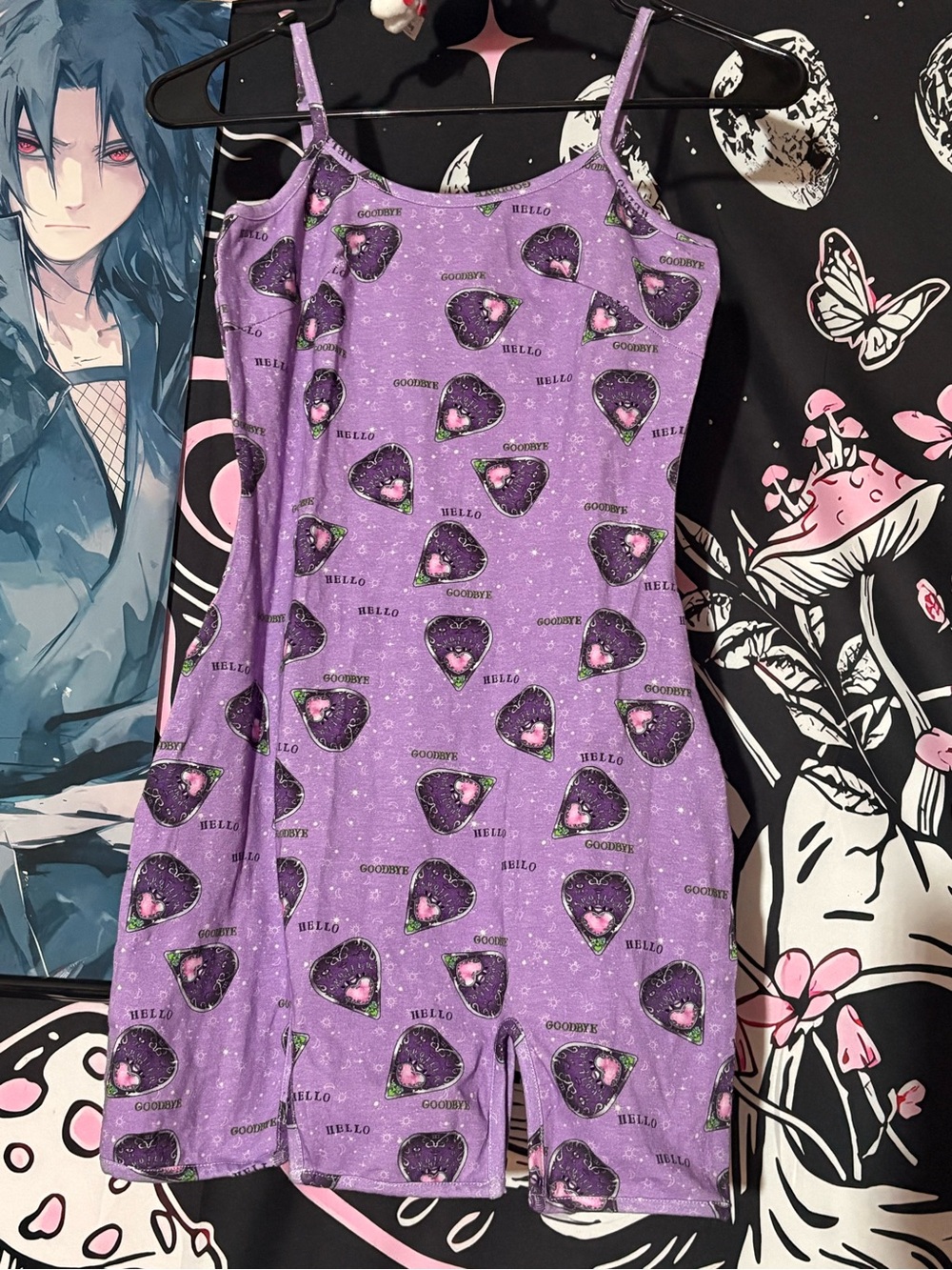 Purple Ouija Planchette Print Spaghetti Strap Mini Dress